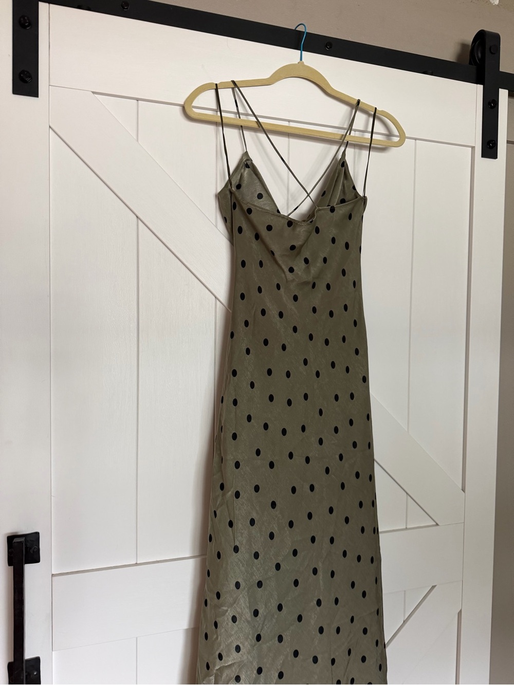 Zara Olive Green Polka Dot Midi Slip Dress - Picture 2 of 3